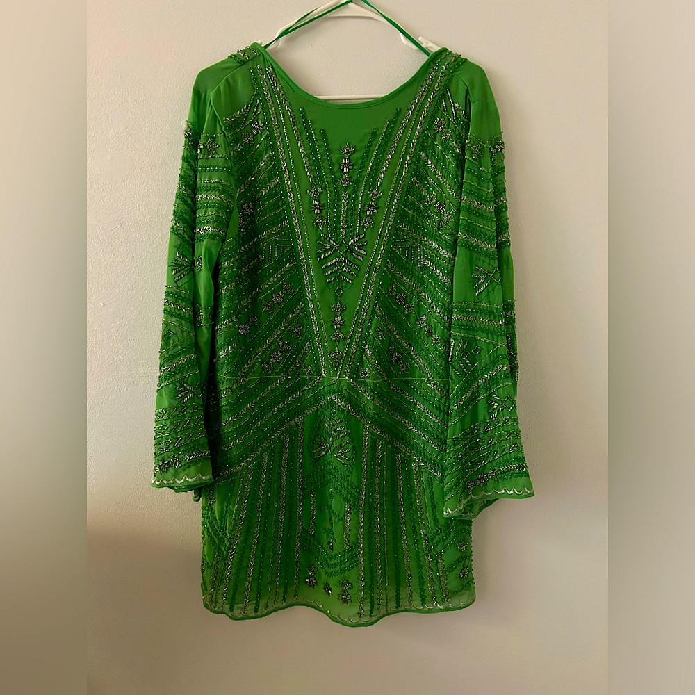 Zara lime green sequin bead mini dress M-L